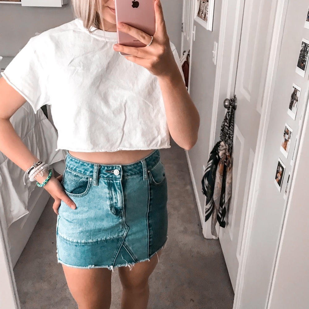 Pac Sun Color Block Jean Skirt
